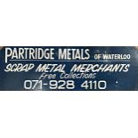 Advertising - 'Partridge Metals of Waterloo, Scrap Metal Merchants...', hand painted wooden sign,