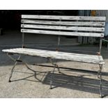 Vintage folding garden bench with teak slats, Length 123cm X Height 90cm x Depth 48cm