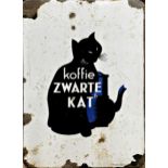 Advertising - 'Koffie Zwarte Kat', enamel sign with seated black cat, 69 x 47cm
