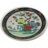 Large Chinese Famille Vert porcelain charger, decorated with birds and flowers, 46cm diameter