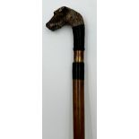 Probably by Swaine & Adeney - Walking stick with carved terrier head knop, glass eyes, unmarked,