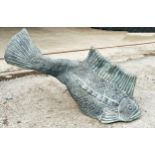 Cast terracotta statue of a fish with patinated finish, Length 75cm x Height 51cm x Width 26cm