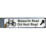 Vintage London cycle route enamel sign 'Walworth Road, Old Kent Road', 23 x 122cm