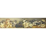 19th century school - study of kittens, unsigned, oil on canvas, 19.5 x 90cm, framed