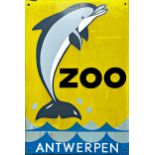 Advertising - 'Zoo Antwerpen' picture enamel sign with a dolphin, 100 x 66cm