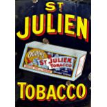 Advertising - 'Ogden's St. Julien Tobacco', picture enamel sign, yellow and red text on navy blue,