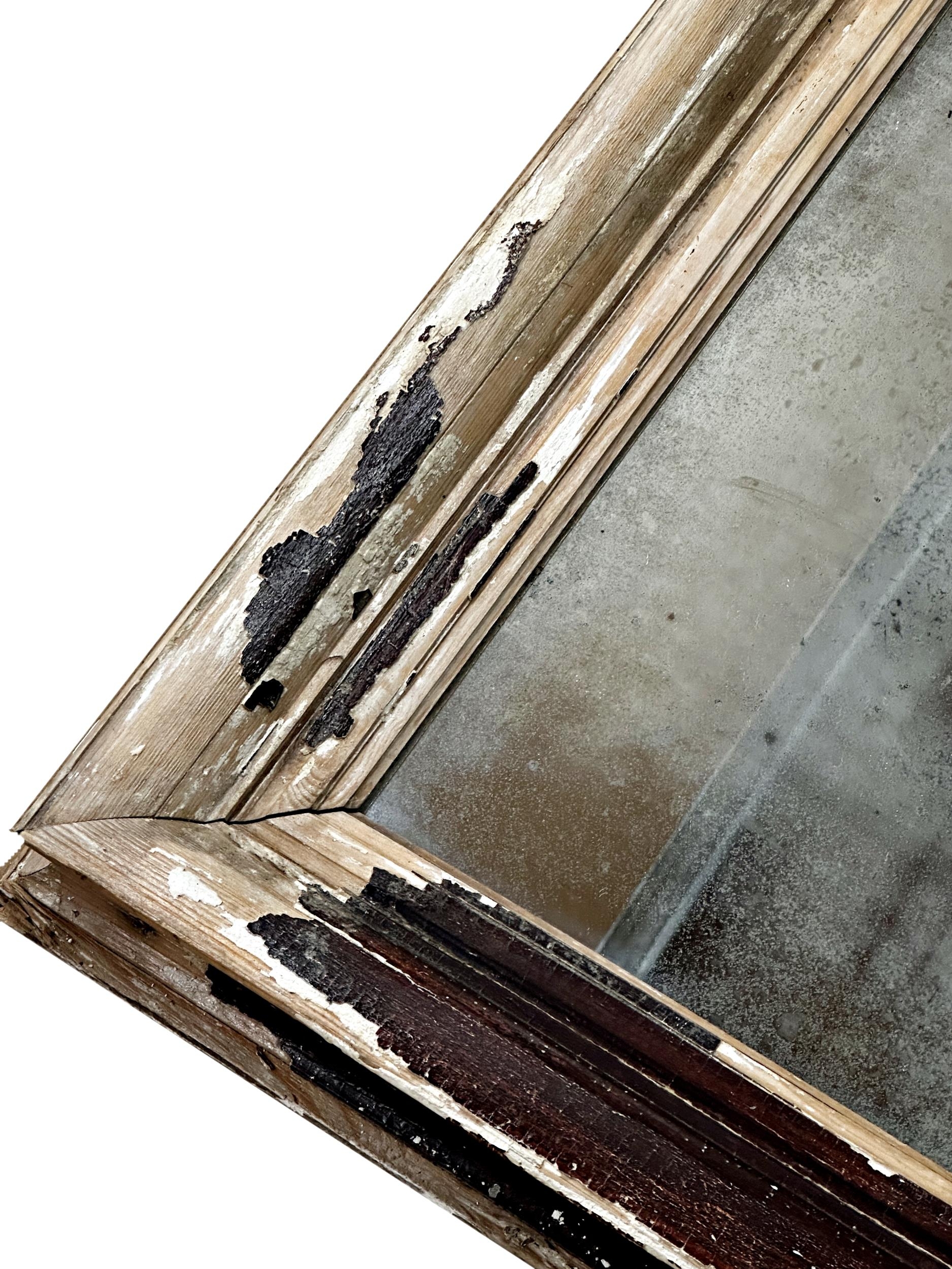 Antique French wall mirror, distressed painted pine frame, pitted glass, 83 x 99cm - Image 3 of 4