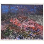 Huw Hall (20th/21st century) - abstract landscape, signed, oil with thick impasto, 60 x 76cm, framed