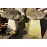 Pair of natural stone staddle stones, one with reconstituted base, 75cm high approx (2)