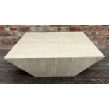 Mid-century Italian travertine coffee table, of stylised square tapered form, 40cm high x 100cm wide
