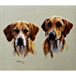 Graham Isom (b. 1945) - Pair of bust portraits of Old English Fox Hounds, signed, William Sissons