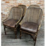 Set of four South African 'Cane Design' dining chairs with drop in Wildebeest leather seats