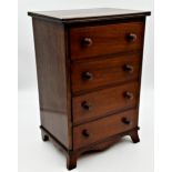 Late Victorian mahogany apprentice chest of four drawers, on splayed feet, 39cm high x 26cm wide