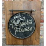 Advertising - 'Player's Please', iron framed glass twin sided sign, on a chrome rail fitted to a