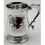 A Georgian silver tankard, Thomas Oliphant, London 1791, tapering sides with acanthus capped