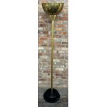 Impressive large period Art Deco brass uplighter, on black stepped circular plinth, 229cm high