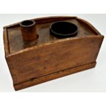 Antique Japanese elm Tobakabon box, complete with pestle and mortar type tools, 36cm long