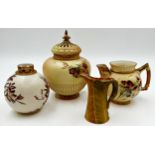 Worcester blush ivory porcelain - lidded scent jar 1286, ovoid pot 1039, small teapot 1382 and