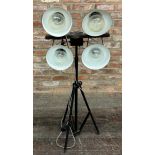 Noble Lighting Company - four green enamel shades on a telescopic stand, 127cm high approx