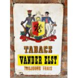 Advertising - 'Tabacs, Vander Elst' enamel sign with crest of two smoking men, 70 x 48cm