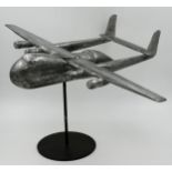 Good quality vintage cast polished aluminium model of a fighter plane, 36cm high x 70cm wide