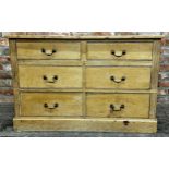 19th century pine chest of drawers fitted with two banks of three short drawers, 75cm high x 115cm