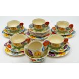 Grindley part tea service comprising nine cups, ten saucers, seven tea plates, milk jug and sugar