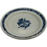 Good antique Bristol delft charger, central floral spray, 36cm diameter