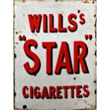 Advertising - 'Will's Star Cigarettes', enamel sign with red text on white, 100 x 82cm