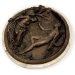 Edward William Wyon (1811-1855) - 'Adam and Eve' bronze plaque mounted onto marble, 19cm diameter