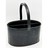 Vintage japanned metal shoe polished bucket, with hinged handle, 36cm long