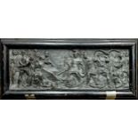 Elkington 19th century repousse copper panel of a Roman battle scene, 22 x 62cm, framed