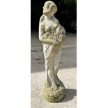 Reconstituted stone statue of a flower girl Height 83cm x Diameter 81cm