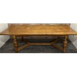 Good quality early 20th century Arts & Crafts refectory Hayrake oak table, good Cotswold oak top,