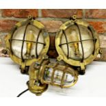 Good quality pair of cast brass bulkhead ships lights by Wiska, 27cm diameter with a further similar