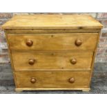 Victorian pine chest of three long graduated drawers, 81cm high x 93cm wide