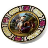 Vienna porcelain cabinet plate, hand painted with a sleeping soldier and a grace, gilt highlights,