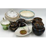 Mixed collection of ceramics to include two twin handled tureens, early Wedgwood cabbage pattern