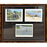 20th century Cornish school - collection of seven coastal landscapes, oil on canvas set on card,
