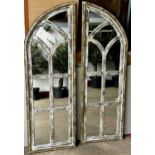 Pair of distressed window shutter mirrors of arched form, for interior or exterior use, Height 150.