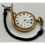 A 19th Century, Elgin, USA gold plated pocket watch, the white enamel dial with Roman numerals and
