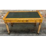 Victorian satinwood writing table by Holland and sons, inset green leather top, two drawers and