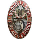 Advertising - 'Godsell & Sons Ltd - Fine Ales & Stout' picture enamel sign, with a leaping salmon,
