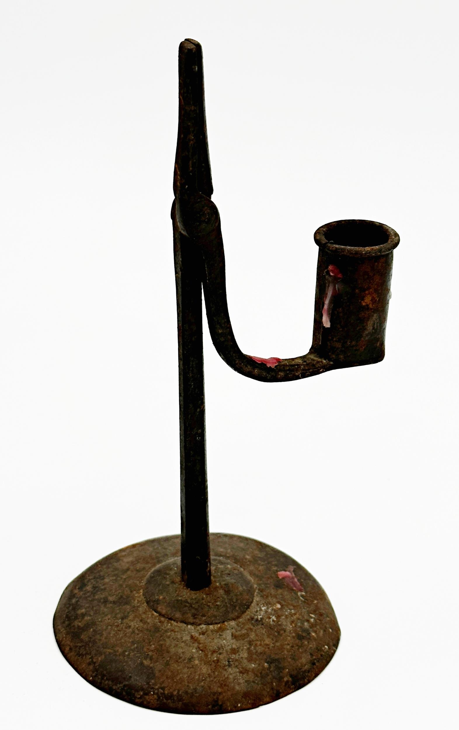 Early English antique iron rush light, 21cm high