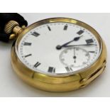 An Edwardian 18K gold pocket watch, the white enamel dial with Roman numerals and subsidiary
