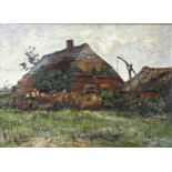 Attributed to Willem de Zwart (1862-1931) - thatched cottage and barn beside a hedge with a well
