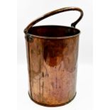 19th century copper log bucket, with hinged handle, 57cm high x 30cm diameter