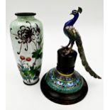 Good antique cloisonne baluster vase, with floral bouquet on a textured ground, signature to base,