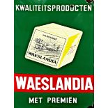 Advertising 'Waeslandia' enamel sign with margarine block, in green and red, 59 x 39cm