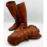 Pair of vintage tan leather Polo boots, with zip fronts, size 9, with a further pair of matching